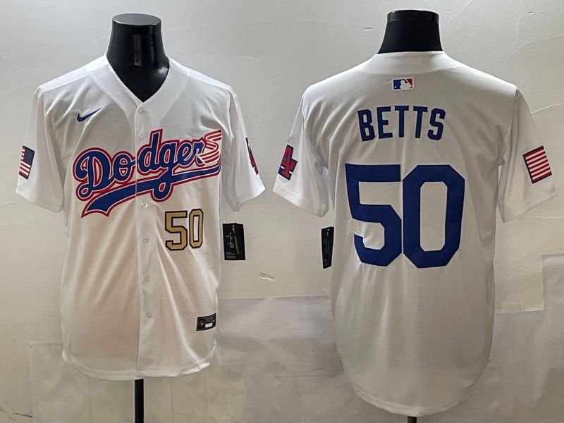 Men Los Angeles Dodgers #50 Betts White Second generation Joint Name Nike 2025 MLB Jersey style 2->oakland raiders->NFL Jersey